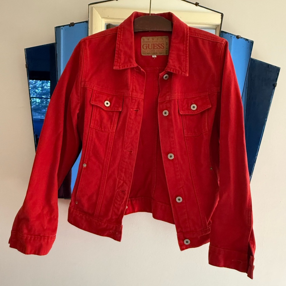 GUESS Women's Vibrant Red Jean Jacket